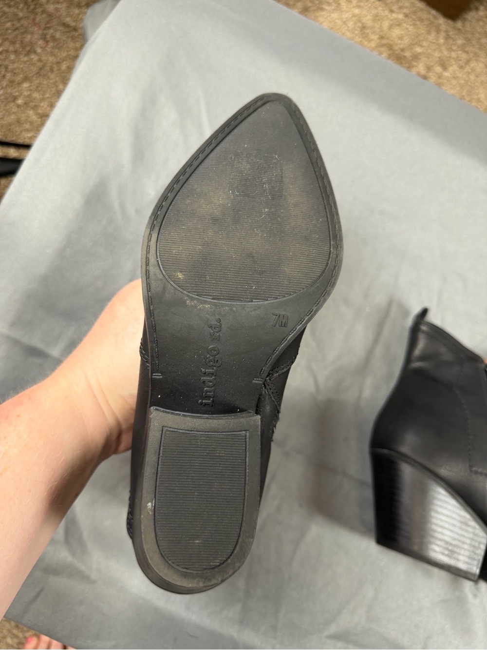 Indigo Black Leather Ankle Booties with Stacked Heel - Picture 4 of 7